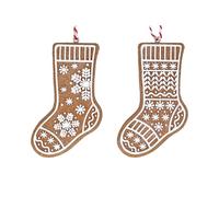 Gisela Graham Resin Gingerbread Stocking Christmas Tree Hanging Decorations, Iced Effect, Set of 2