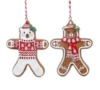 Gisela Graham Resin Gingerbread Teddy Christmas Decorations - set of two