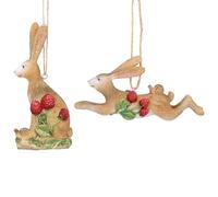Gisela Graham Resin Hares with Berries Christmas Tree Ornaments