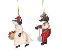 Gisela Graham Resin Mr and Mrs Woodland Animals 8.5 Centimeter Badgers Foxes Mice and Squirrels Set of 2 Assorted (Mr and Mrs Badger Dressed in Red and White)