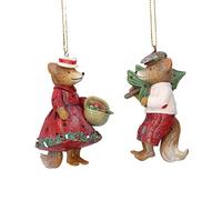 Gisela Graham Resin Mr and Mrs Woodland Animals 8.5 Centimeter Badgers Foxes Mice and Squirrels Set of 2 Assorted (Mr and Mrs Fox Dressed i Red and White)