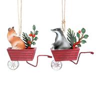 Gisela Graham Resin Resin Fox and Badger Decorations on Tin Wheel Barrow Set of 2 Assorted
