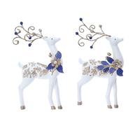 Gisela Graham Resin With Wire Antlers Reindeer White Blue and Gold Festive Decorations Set of 2 Assorted