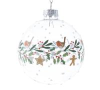 Gisela Graham Robin and Gingerbread Clear Glass Bauble, 8cm