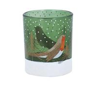 Gisela Graham Robin Glass Tea Light Holder, Green, 7cm, Indoor