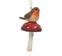 Gisela Graham Robin on Toadstool Christmas Tree Decoration, Resin, 9cm