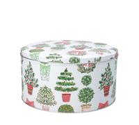 Gisela Graham Round Metal Christmas Cake Storage Tin, Topiary Trees Design, 23cm