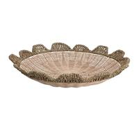 Gisela Graham Round Rattan Bowl Basket, Natural Woven Finish, Scalloped Edge, Rustic Style, 43cm