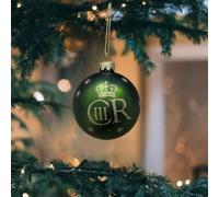 Gisela Graham Royal Matt Green Glass Ball with King Charles Insignia Decoration