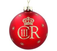 Gisela Graham Royal Matt Red Glass Ball with King Charles Insignia Decoration