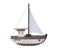 Gisela Graham Rustic Wood Sail Boat Ornament, Coastal Nautical Decor, White and Brown, 27cm