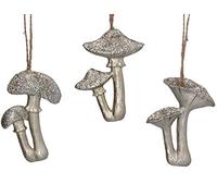 Gisela Graham Ser of 3 Christmas Decorations 8cm - Pale Gold Toadstool