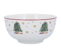 Gisela Graham Serving Bowl, Traditional Christmas Tree Design with Stars, White, 14cm