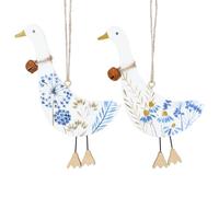 Gisela Graham Set of 2 Blue Meadow Geese Wooden Easter Decorations