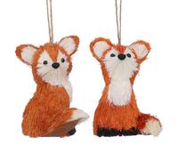 Gisela Graham set of 2 Bristle Fox Christmas Tree Decorations
