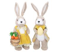 Gisela Graham Set of 2 Bristle Rabbits in Yellow Outfits Easter Decorations