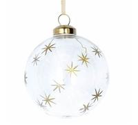 Gisela Graham Set of 2 Clear Glass Baubles with Gold Etched Stars