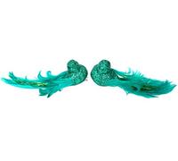 Gisela Graham Set of 2 Clip On Christmas Decoration Birds 14cm - Green Glitter with Feathers