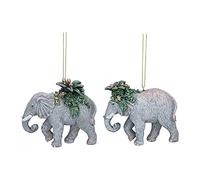 Gisela Graham Set of 2 Elephants with Leaves Decorations