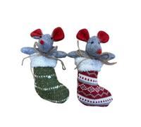 Gisela Graham Set of 2 Felt Mice in Stockings Christmas Decorations