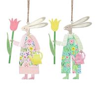 Gisela Graham Set of 2 Floral Gardening Rabbit Easter Decorations