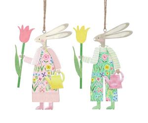 Gisela Graham Set of 2 Floral Gardening Rabbit Easter Decorations