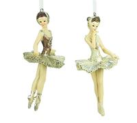 Gisela Graham Set of 2 Gold Ballerina Christmas Decorations 11cm