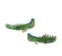 Gisela Graham Set of 2 Green Glitter & Feather Curly Tail Birds on a clip Wedding Christmas Decoration
