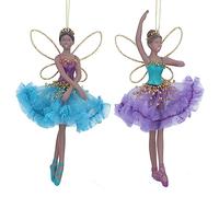 Gisela Graham Set of 2 Purple and Teal Fairy Christmas Tree Decorations