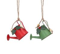 Gisela Graham Set of 2 Red & Green Watering Can Christmas Tree Ornaments