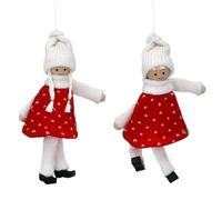 Gisela Graham Set of 2 Red/White Knitted Scandi Kids Decorations