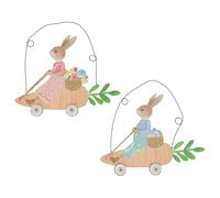 Gisela Graham Set of 2 Wooden Bunny Easter Hanging Decorations - Rabbits Riding Carrots - Spring Easter Tree Ornaments