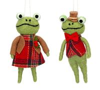 Gisela Graham Set of 2 Wool Christmas Decorations 14cm - Mr/Mrs Dressed Frog