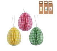 Gisela Graham Set of 3 Gingham Paper Easter Egg Decorations, Hanging Pastel Easter Ornaments for Tree, Branches and Spring Home Décor