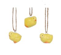 Gisela Graham Set of 3 Hanging Ceramic Chicks - Easter Tree Decorations with Twine - Cute Yellow Chick Ornaments for Spring & Easter Home Décor