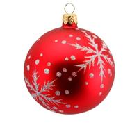 Gisela Graham - set of 3 Matt Red with White Glitter Snowflakes Christmas Tree Baubles Decorations