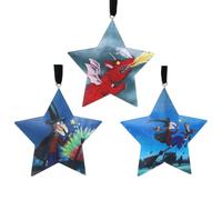 Gisela Graham Set of 3 Room on the Broom Tin Star Hanging Decorations - Witch, Cat & Dragon Christmas Tree Ornaments - Julia Donaldson & Axel Scheffler