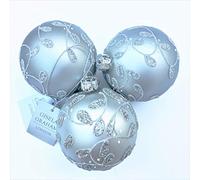 Gisela Graham - Set of 3 Silver Embossed Glitter Luxury Tree Baubles Decorations