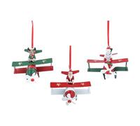 Gisela Graham Set of 3 Tin Planes with Santa, Deer and Snowman