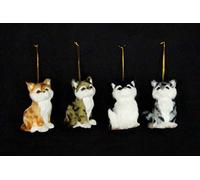 Gisela Graham Set of 4 Fur Fabric Kittens Hanging Christmas Tree Decorations