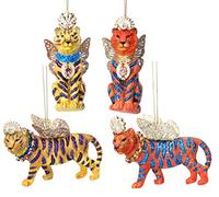 Gisela Graham Set of 4 Resin Christmas Decorations 9cm - Regal Tigers