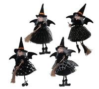 Gisela Graham Set of 4 witches with broomsticks halloween hanging or shelf sitting decorations