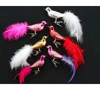 Gisela Graham Set of 6 Glass Feather Clip on Bird Christmas Tree Decorations