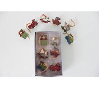 Gisela Graham Set of 6 mini 4cm nostalgic hanging decorations (3 designs) (Maroon/white)