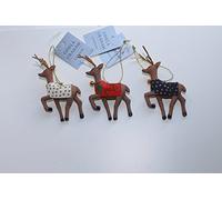 Gisela Graham Set of three resin reindeer tree decorations with sparkly detail and fabric coats