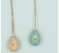 gisela graham Set of TWO Dandelion & Bee Natural/Green 3-D Wood hanging Egg Easter Decorations