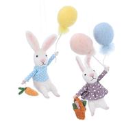 Gisela Graham Set of Two Felt Rabbits with Balloons Easter Decorations Hanging Ornament