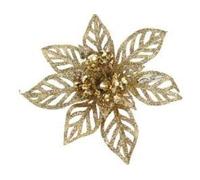 Gisela Graham set of two Gold Glitter Acrylic Poinsettias On Clips christmas decorations