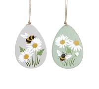 Gisela Graham Set of Two Grey and Green Floral & Bumblebee Easter Decorations