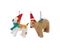 Gisela Graham Set of Two Plush Dogs in Hats Christmas Tree Decorations